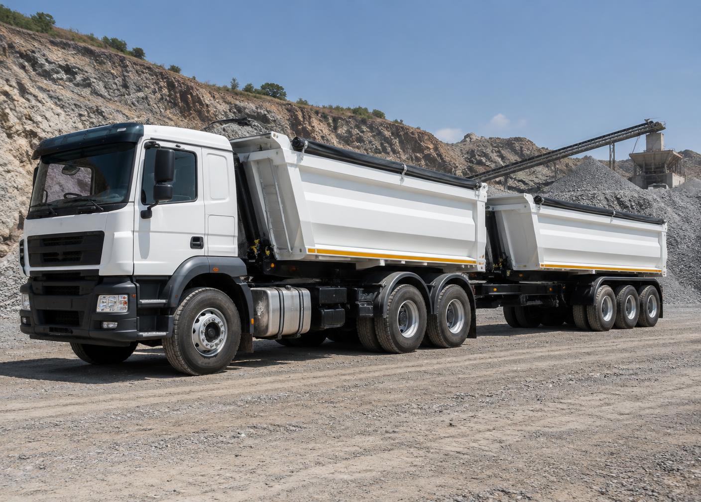 Close-up of a 34-ton side tipper truck used for bulk material transport