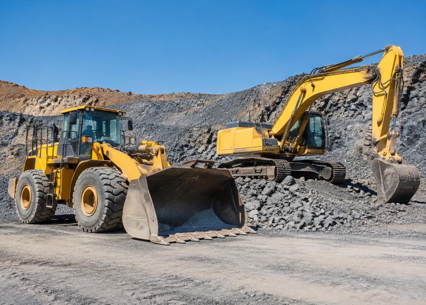 Heavy-duty yellow excavator at a construction site